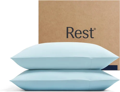 Vista 13 de REST® Evercool®+ Fundas de almohada refrescantes estándar, 2 fundas de almohada para piel sensible, tela con infusión de plata para un sueño