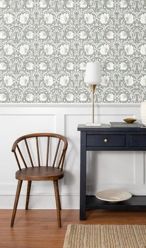 Vista 5 de NextWall - Papel pintado floral de pimpernel, de pelar y pegar (Gris aleación y Alabastro)