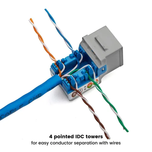 Vista 22 de TRUE CABLE Conector Keystone Cat5e, sin blindaje (UTP), perforado de 90 grados, PoE++ (4PPoE) 100W, certificación UL, verificado ETL, certificado
