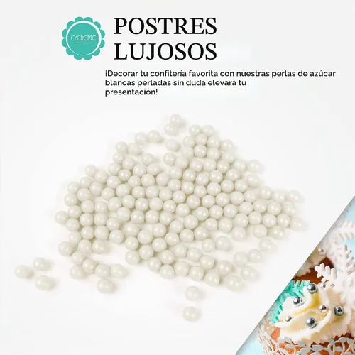 Vista 3 de O'Creme Perlas de azúcar blancas comestibles para decoración de pasteles para panaderos: galletas, cupcakes y glaseados, gránulos de cuentas