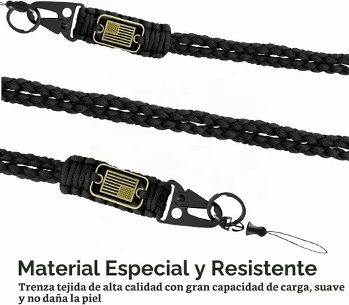 Vista 5 de 2 piezas de cordón elegante y duradero para llaves - Cordón de cuello resistente de paracord con diseño de bandera de EE. UU. para billeteras