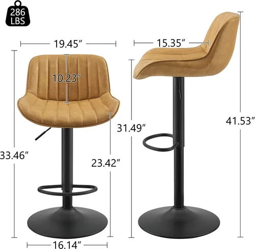Vista 2 de Art Leon Morden - Juego de 4 taburetes de bar giratorios de piel sintética con espalda, taburetes de bar ajustables de altura de mostrador