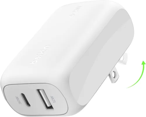 Vista 9 de Belkin Bloque de cargador de doble puerto de 42 W, cargador USB-C + USB-A de carga súper rápida - Samsung Galaxy S26, Apple iPhone 17, Air, Pro, Pro
