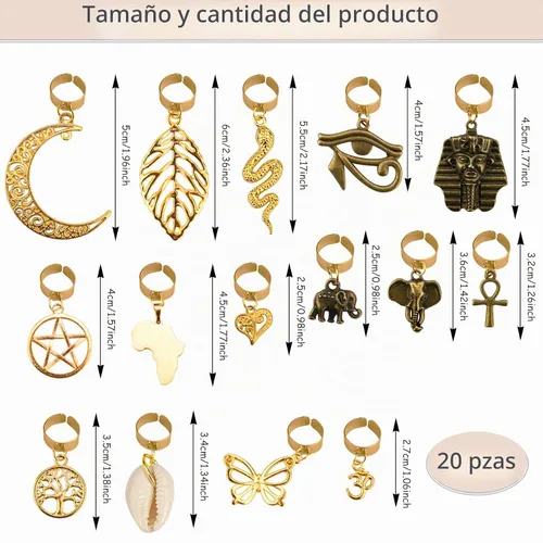 Vista 2 de Messen 20 piezas de trenzas para el cabello, 15 estilos vintage africanos, dijes con dije de concha de mariposa, accesorios para el cabello