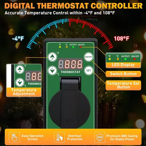 Vista 4 de COOS BAY Calentador de espacio radiante de 1500 W con termostato, calentador eléctrico para invernadero, tienda de cultivo y taller, resistente al