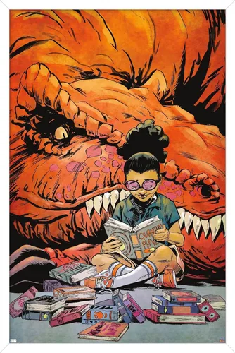 Vista 14 de Trends International Marvel Moon Girl & Devil Dinosaur - Póster de pared de lectura, 22.375 x 34 pulgadas, versión enmarcada de madera de granero