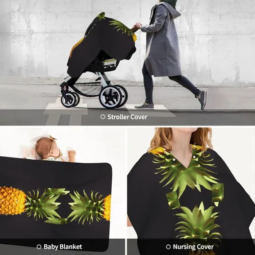 Vista 9 de Baby Car Seat Canopy Cover for Mom, Soft Breathable Nursing Breastfeeding Covers Multi Use Stroller Sun Shade Newborn Shower Gift，Yellow Pineapple