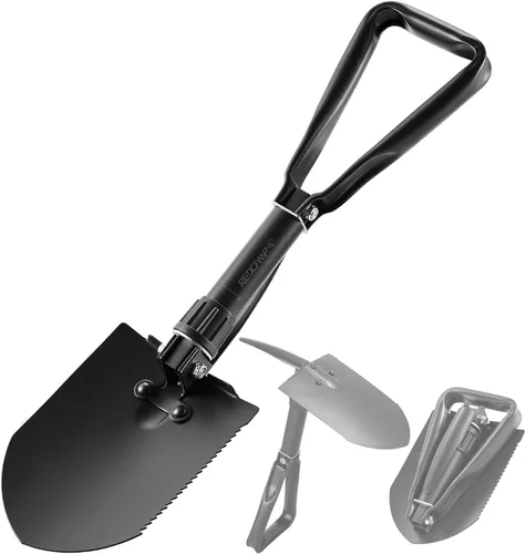 Vista 12 de REDCAMP - Pala plegable militar para campamento, herramienta de acero de alto carbono para cavar con mango triple con cubierta