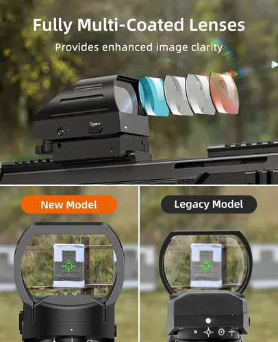 Vista 2 de Rechargeable Red/Green Dot Reflex Sight, Multi-Reticle, Picatinny Rechargeable red/green reflex, Multi-reticle, Picatinny mount, Co-witness