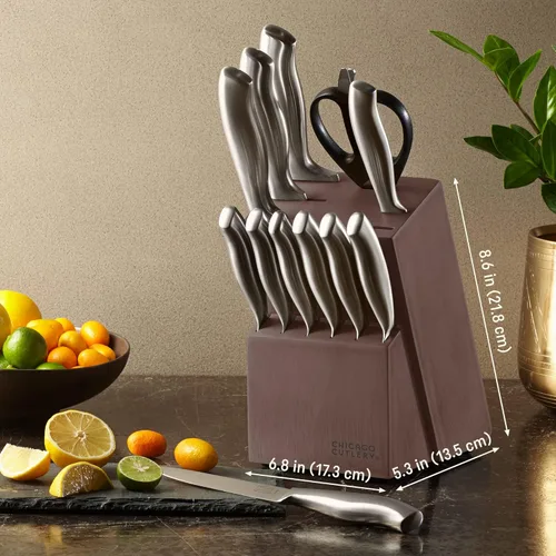 Vista 2 de Chicago Cutlery Insignia - Juego de cuchillos de cocina (13 piezas) con bloque de madera, asas contorneadas y tijeras de acero inoxidable afilado