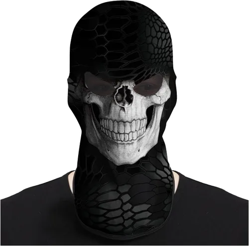 Vista 11 de Obacle Máscara de calavera para Halloween, fantasma, máscara de cara completa, pasamontañas aterradoras, disfraz de cosplay Cara de bandera