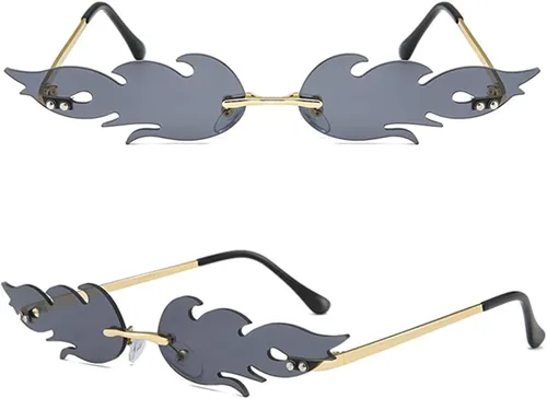 Vista 2 de YOJUED Gafas de sol Fire Flame sin montura con forma de fuego para fiestas