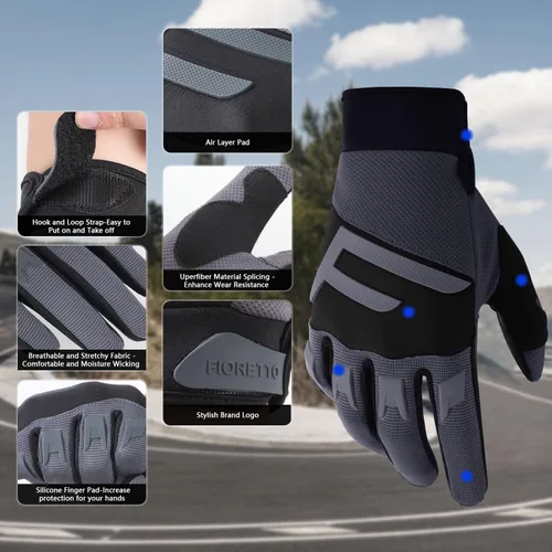 Vista 2 de FIORETTO Guantes de bicicleta de montaña para hombres y mujeres, guantes de ciclismo con almohadilla SBR de 0.197 in para pantalla táctil