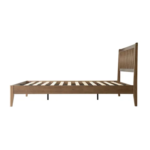 Vista 6 de Marco de cama tamaño King, cama plataforma de madera sólida con cabecera y pie de cama, 12 listones resistentes, patas centrales de metal, fácil