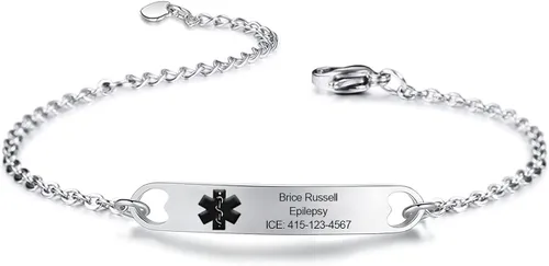 Vista 8 de Kurafeel Pulseras de alerta médica personalizadas para mujeres, hombres y niños, cadena cubana grande de 0.315in, pulseras de identificación médica