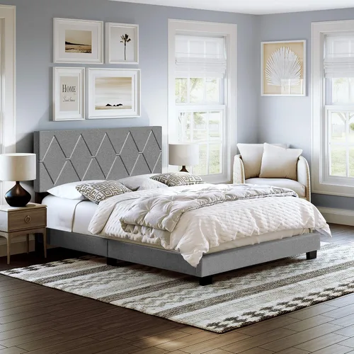 Vista 16 de Boyd Sleep Cama tapizada de lino negro con cabecera ajustable, tamaño individual, con base o somier calificado para su uso