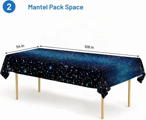 Vista 2 de Joyberg Paquete de 2 manteles espaciales, mantel de plástico con estampado de galaxia, cielo estrellado, impermeable, a prueba de aceite, mantel