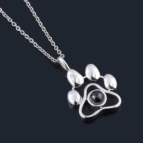 Vista 4 de Personalized Photo Projection Necklace Dog Paw Print Necklace I Love You Necklace 100 Languages 925 Sterling Silver Pendant Necklace Jewelry Gifts