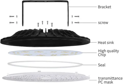 Vista 2 de Viugreum Paquete de 10 luces LED UFO de 500 W, 50000 lúmenes, 6500 K, luz diurna blanca ultra fina, iluminación LED de almacén, IP65 impermeable