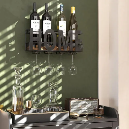 Vista 3 de Soporte de metal para botellas y copas de vino de Soduku, para montar en la pared, con espacio para almacenar corchos