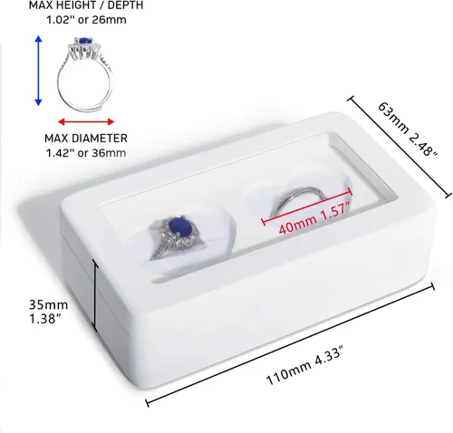 Vista 6 de Caja de anillos para ceremonia de boda, soporte de madera blanca con doble corazón para boda y compromiso (rectángulo blanco)