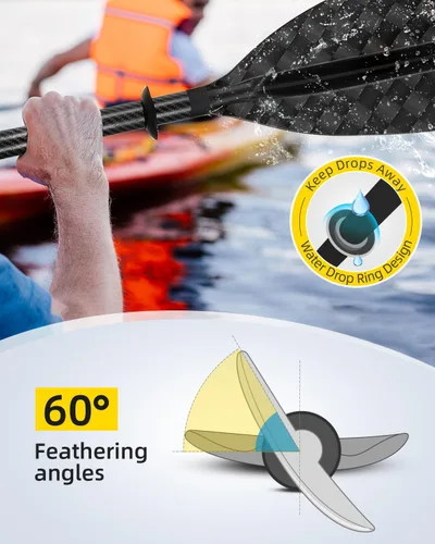 Vista 6 de Adjustable Carbon Fiber Kayak Paddle 86in/220cm to 94in/240cm Kayaking Oar for Adults with Paddle Leash 1 Paddle