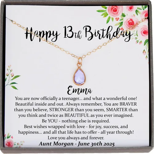 Vista 10 de Be Wished Regalos personalizados de cumpleaños número 13 para niñas, collar con mensaje significativo