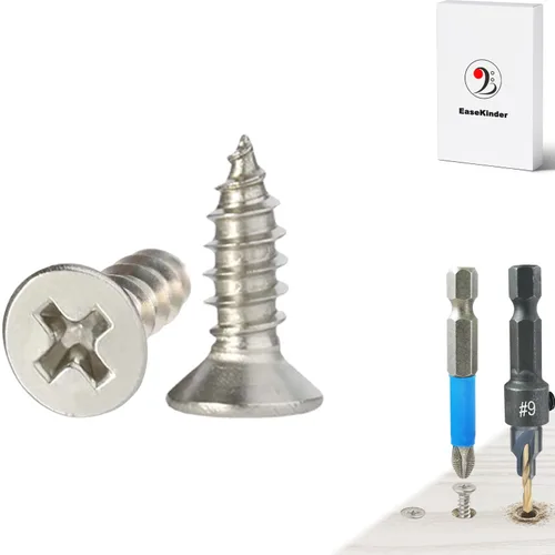 Vista 9 de Tornillos para madera, 120 tornillos Phillips de cabeza plana, tornillo de acero inoxidable 304 con kit de avellanado de madera ajustable (#4 x 1)