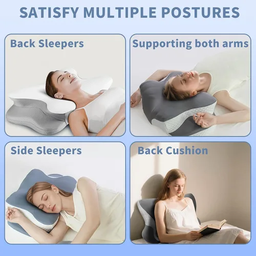 Vista 6 de Almohada cervical de espuma viscoelástica, almohada refrescante para dormir, almohadas ergonómicas de espuma viscoelástica para apoyo del cuello