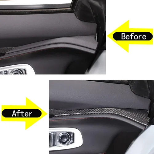 Vista 2 de Daeiclru Panel de puerta interior de automóvil de fibra de carbono real compatible con Chevrolet Corvette C8 2020-2023, tira decorativa para puerta