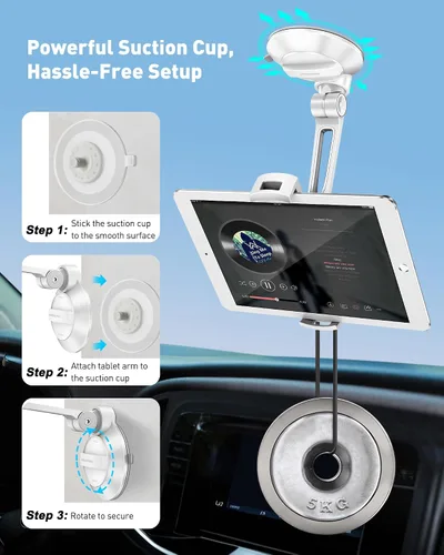 Vista 7 de AboveTEK Soporte de succión para iPad, soporte para tableta de teléfono con ventosa se adapta a tabletas de 4 a 11 pulgadas, iPad mini/aire, soporte