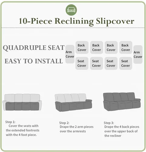 Vista 3 de vctops 10 fundas geométricas para sofá reclinable copetudo, suaves, elásticas y suaves de 4 asientos, funda antideslizante para sofá, protector