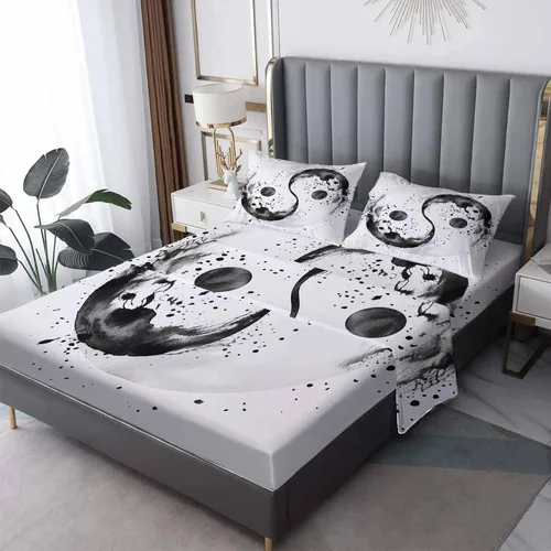 Vista 10 de Yin Yang - Juego de sábanas tamaño individual, sábanas japonesas, microfibra suave y bolsillo profundo, sábanas y fundas de almohada estampadas sin