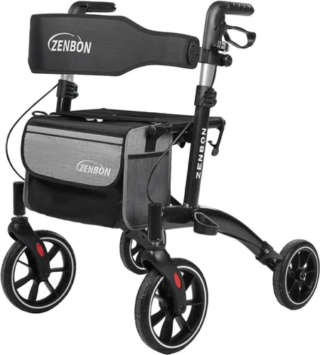 Vista 11 de Andador con ruedas para personas mayores/adultos plegable en dos direcciones con asiento de 330 libras de capacidad, 4 ruedas grandes de 8 pulgadas