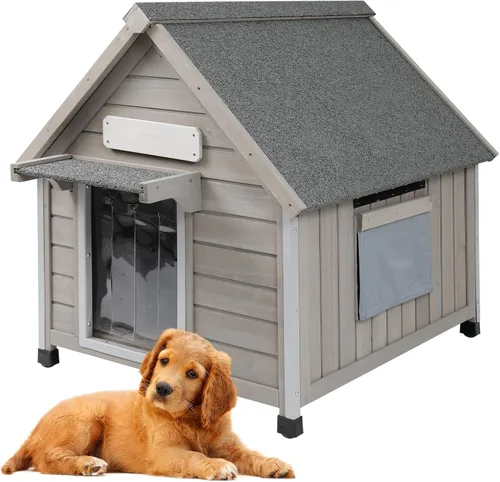 Vista 8 de PetsCosset Casa para perros al aire libre de 20.5 pulgadas de largo con techo de asfalto impermeable para perros pequeños a medianos, perrera grande