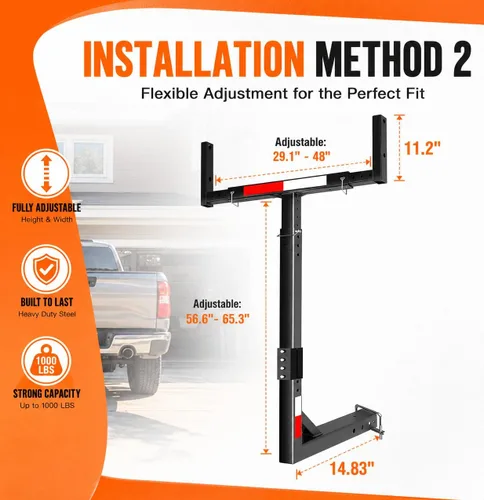 Vista 4 de Soporte de enganche extensor de caja de camión, ajustable 2 en 1