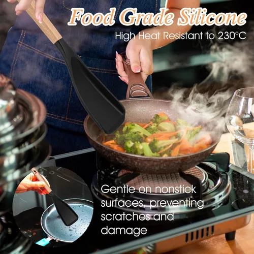Vista 5 de cobee 4 cucharas de cocina de silicona de 12 pulgadas para utensilios de cocina antiadherentes, cuchara multifunción, cuchara multifunción con mango