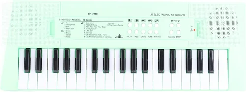 Vista 9 de Piano eléctrico de 37 teclas Teclado para principiantes con micrófono Carga USB de doble potencia o baterías verde