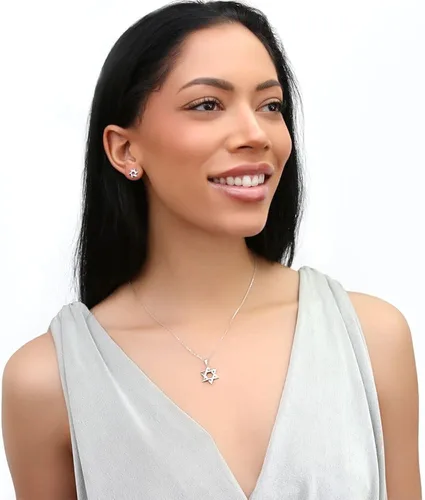 Vista 4 de BERRICLE Collar con colgante de estrella de David de plata de ley, unisex, chapado en rodio, Plata esterlina