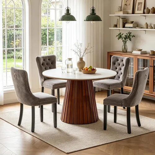 Vista 24 de SSLine 41.3 in Round Sintered Stone Dining Table for 4 Fluted Pedestal Base