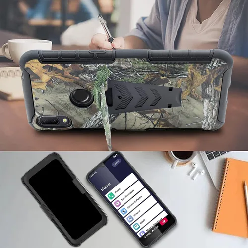 Vista 5 de Funda diseñada para Jitterbug Smart 3 (2021) con vidrio templado, clip giratorio para cinturón, soporte para soporte de armadura resistente a prueba