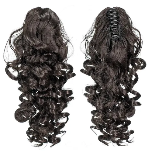 Vista 9 de 12-Pulgadas Extensiones de Cola de Caballo Cortas con Rizos de Tornillo y Pinza de Gancho Extensiones de Cabello Sintético con Cordón Extensiones