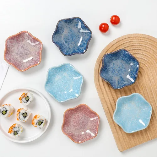 Vista 5 de Juego de 6 Cuencos de Inmersión de Cerámica, Platos para Salsa de Soja, Tazas para Salsas de 2 oz, Platos Laterales Pequeños Redondos de Crisantemo