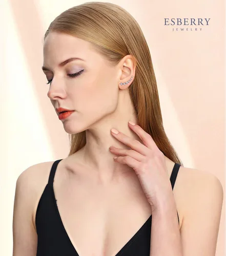 Vista 5 de Esberry Aretes de plata de ley 925 con circonita cúbica de imitación de diamante, aretes hipoalergénicos, regalo para mujeres y niñas, Plata de ley