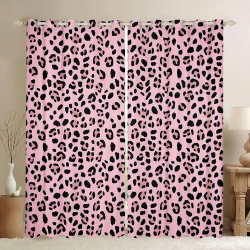 Vista 45 de Feelyou Purple Leopard Print Blackout Curtains Black Wild Safari Darkening Drapes for Bedroom Living Room Decor Cheetah Fur Wildlife Thermal