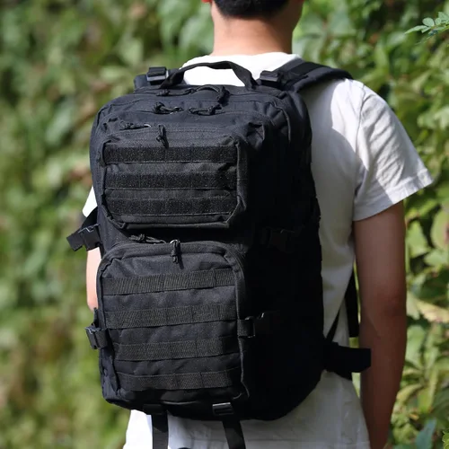 Vista 7 de Lawaia Mochila táctica Militar Caza Senderismo Rucking Mochila con Pesas Accesorios Pesca Camping Bolsa 50L para Hombres, Negro -, Ocio al aire libre