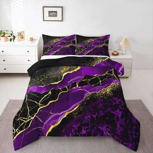 Vista 19 de Juego de edredón de mármol negro individual, ropa de cama dorada agrietada para adultos, hombres y mujeres, juegos de edredón de textura metálica