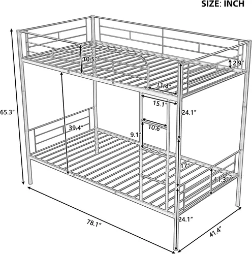 Vista 2 de Literas de metal de tamaño individual sobre individual, bastidor convertible de alta resistencia dividido en 2 camas para niños, niñas