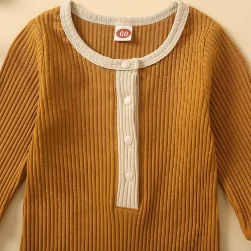 Vista 5 de LEBOLONG Enterizo unisex para bebés y niñas, con botones, liso, de una pieza, para bebés y niñas, ropa
