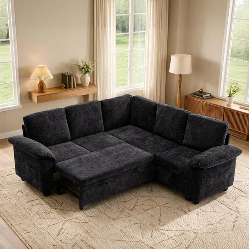 Vista 9 de 108" sofá seccional modular del durmiente, forma de L sacó el sofá cama con Beige